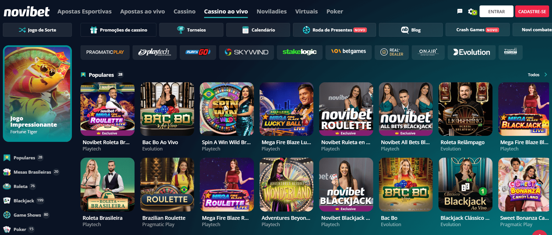 Prévia do cassino ao vivo da Novibet