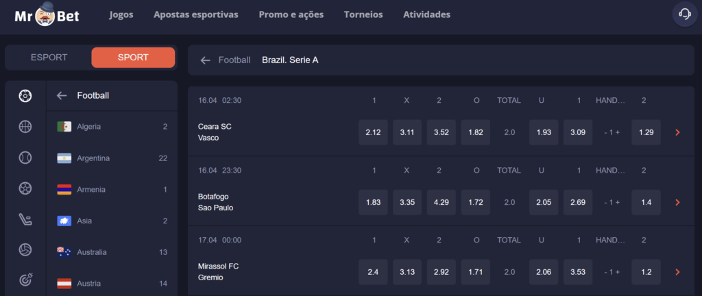 Prévia das apostas esportivas do Mr Bet Casino
